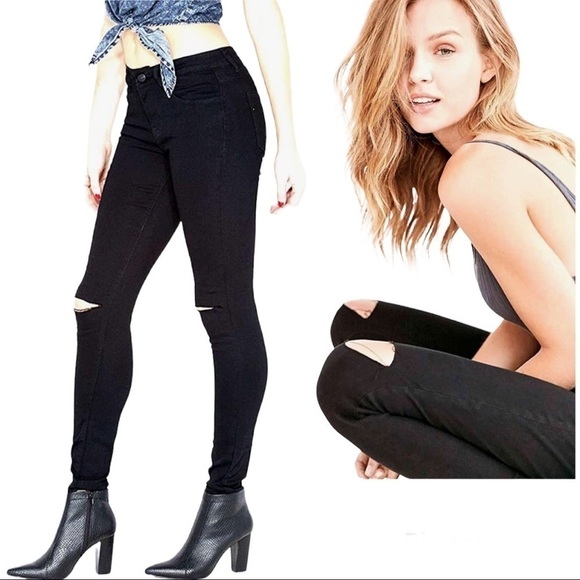 Guess Women’s Black Knee Ripped/Distressed Skinny Jeans Size 30 - Picture 2 of 16